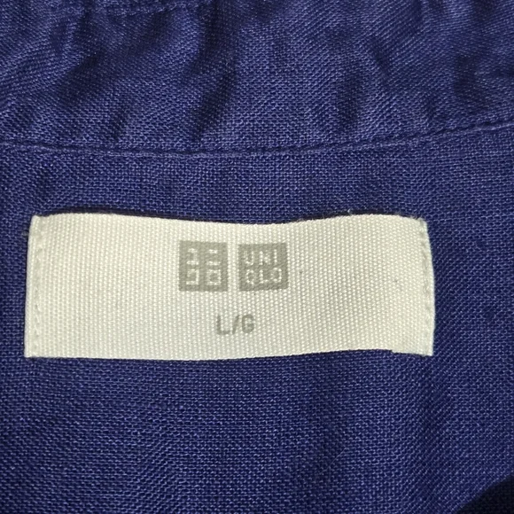 Uniqlo Womens 100% Linen Button Down Shirt Dark Blue Size L - Picture 4 of 7